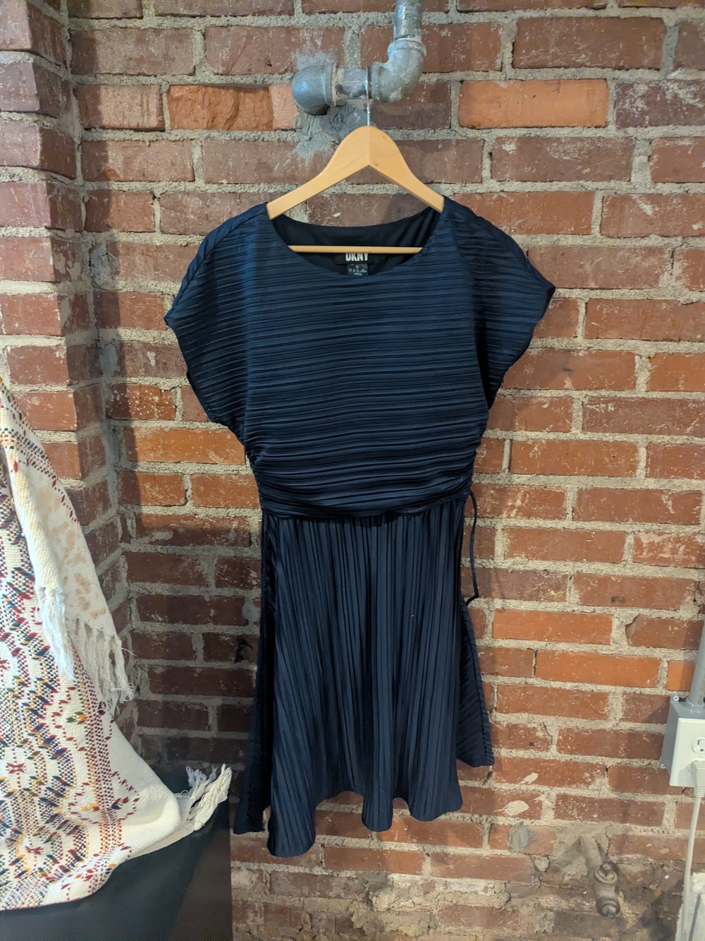 DKNY Navy Pleated Midi Dress